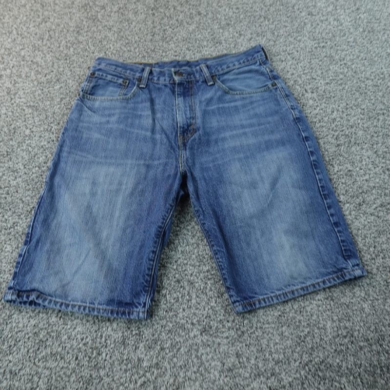 Levis Shorts Mens 31 Dark Blue Denim Bermuda Jean Jorts 569 Whiskered Faded Dad